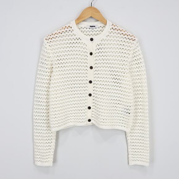 NWT Madewell Open-Stitch Crewneck Cardigan Sweater In Lighthouse Ivory Size XS - Picture 4 of 10